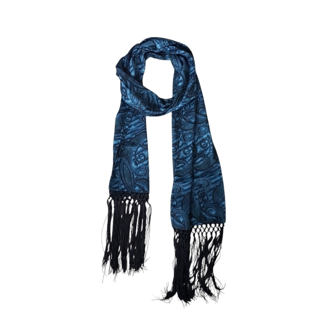 NWT Heidi Daus Luxury Evening Scarf Teal & Black Paisley Victorian Gothic - Picture 2 of 6